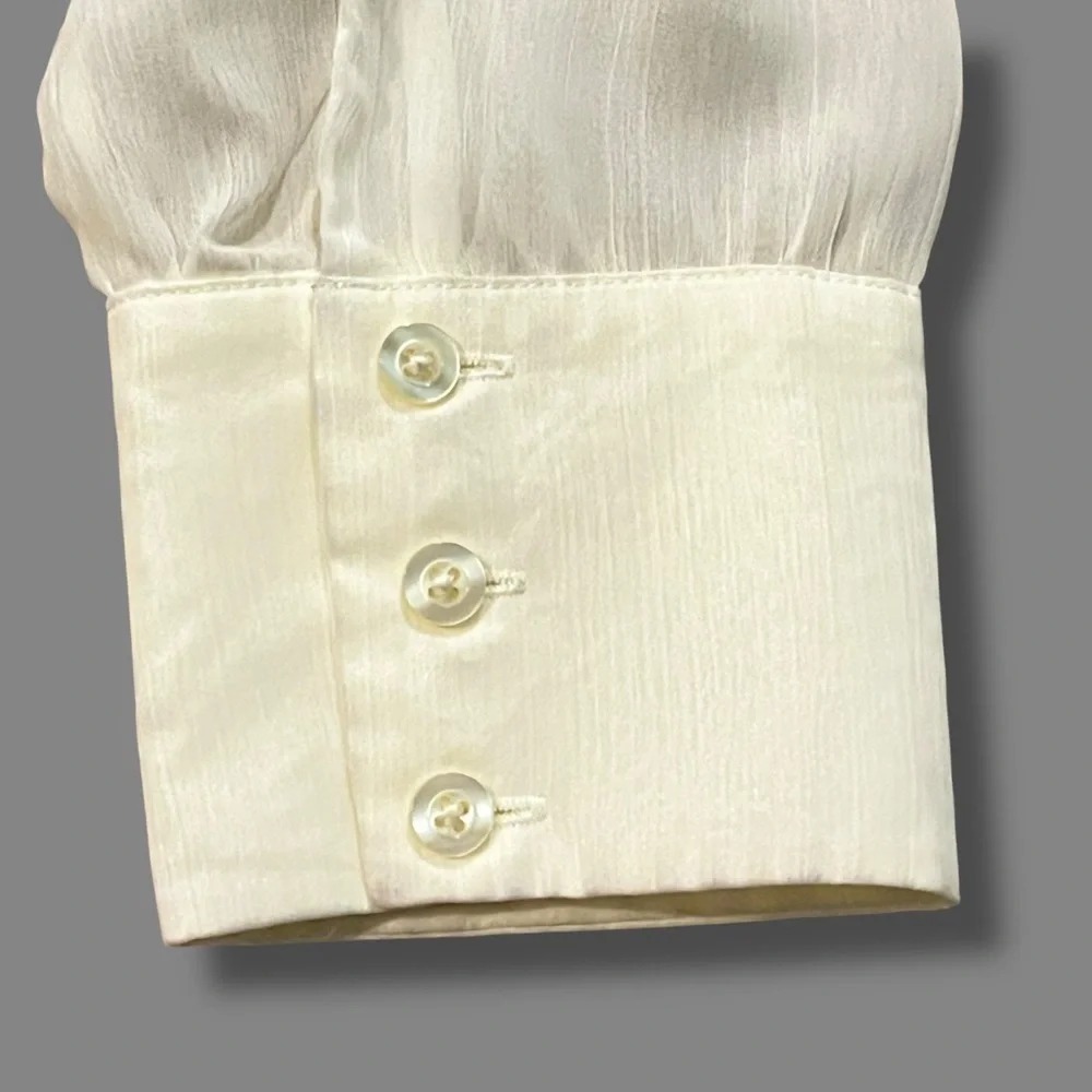 Coldwater Creek Blouse Lace Ruffle Button Up Cream Large 90s/Y2K - Picture 5 of 8